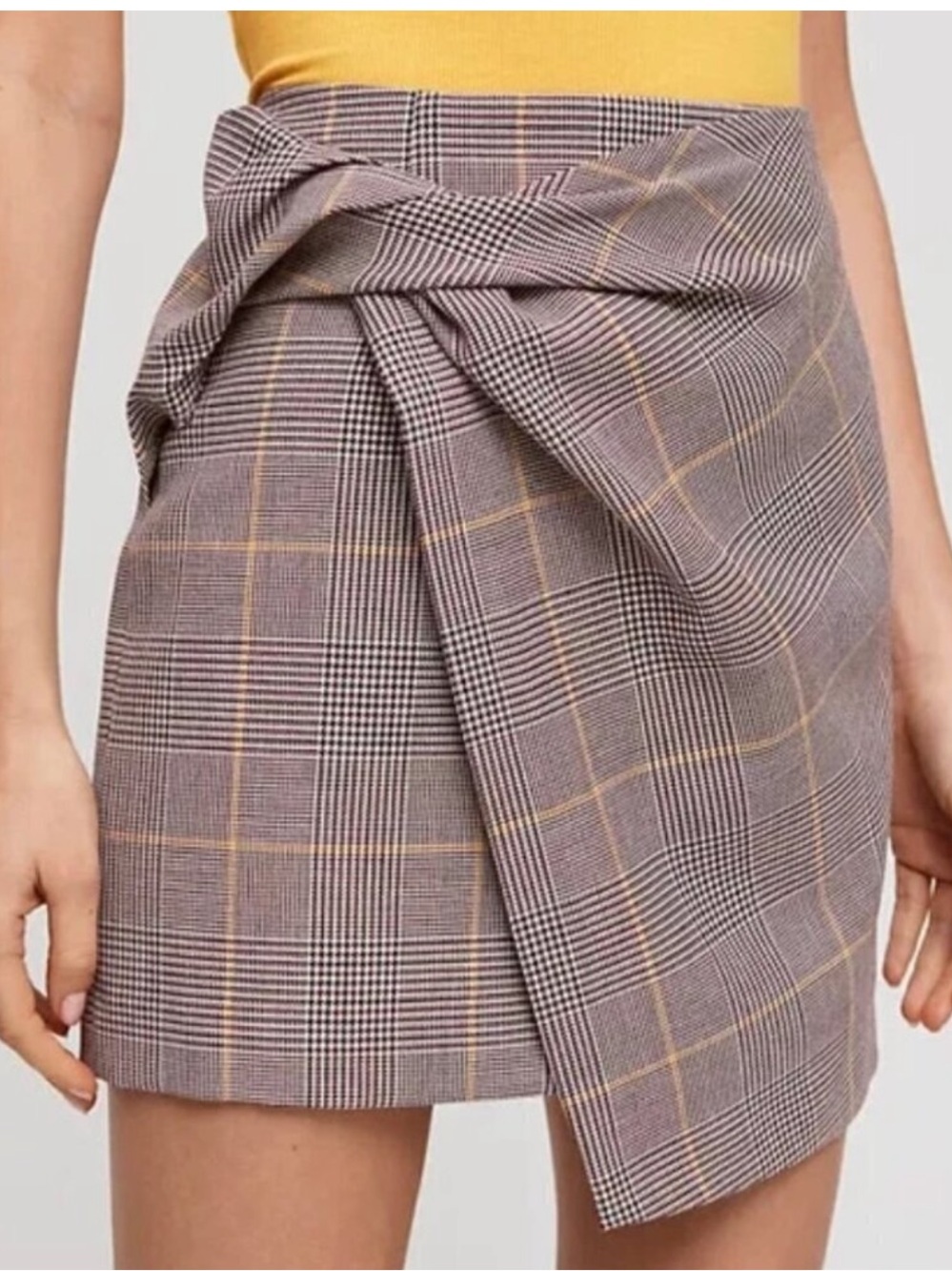 ARITZIA BABATON - JETHRO SKIRT (Faux Tie-Waist Mini Skirt - Brown Plaid)